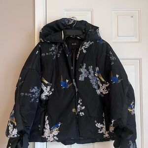 Maje Black Floral Puffer Jacket